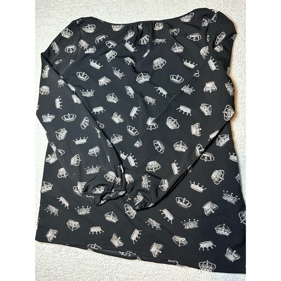 Thakoon Design Nation Top Womens Sz XS Black Crowns V Neck Long Sleeve Blouse - Picture 6 of 6